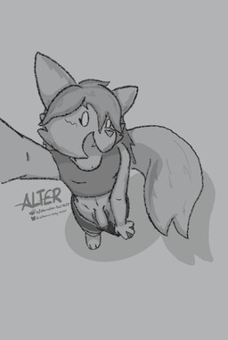 anthro femboy high-angle_view looking_at_viewer male male/male revealing_penis solo alternativefoot rue_(alternativefoot) canid canine fox mammal absurd_res hi_res sketch