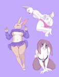 anthro bra breasts camel_toe cleavage clothed clothing domestic_rabbit exposed_breasts eyes_closed female fingering fingering_self group hi_res lagomorph leporid looking_at_viewer looking_pleasured mammal masturbation oryctolagus panties panties_down partially_clothed purple_background rabbit salvation simple_background sweater topwear underwear underwear_down vaginal vaginal_fingering vaginal_masturbation