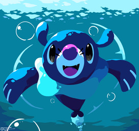 ambiguous_gender black_eyes blue_body bubble fangs feral looking_at_viewer open_mouth solo tail teeth tongue underwater water whiskers sleepy_sealion nintendo pokemon generation_7_pokemon pokemon_(species) popplio 2025 absurd_res dated hi_res signature