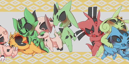 3_eyes anal anal_penetration anthro balls black_sclera blue_body blush bodily_fluids butt butt_grab censored_genitalia claws crown cum erection eyes_closed fangs fellatio from_behind_position frontal_taur_balls frontal_taur_genitals frontal_taur_penis genital_fluids genitals green_body group group_sex hand_on_butt head_markings headgear horn humanoid_genitalia humanoid_penis kneeling leaking_cum looking_at_another looking_at_partner looking_down lying male male/male markings multi_arm multi_eye multi_leg multi_limb navel on_front oral orange_body orgy penetration penile penile_penetration penis penis_in_ass penis_in_mouth pink_body red_body scarf sex shota simple_background smile tail tail_grab taur_penetrated taur_penetrating teeth threesome young young_male young_on_young doneru third-party_edit a_(doneru) b_(doneru) m_(doneru) n_(doneru) r_(doneru) t_(doneru) u_(doneru) z_(doneru) alien taur absurd_res censor_removal_edit censored hi_res