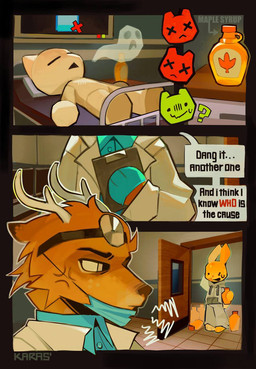 ambiguous_gender anthro antlers brown_body clothed clothing fur horn karasiki male tail text animal_hospital roblox cervine deer domestic_cat felid feline felis mammal digital_media_(artwork) english_text hi_res