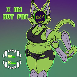 angry anthro belly big_belly count detachable_arms female fluffy fur gesture green_body green_fur hand_gesture huge_belly machine middle_finger pregnancy_tally pregnant pregnant_female solo tally_marks wallkisser cofi_(wallkisser) protogen 1:1