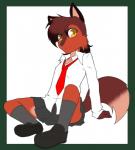 anthro biped clothing female school_uniform sitting solo uniform young young_anthro young_female ethersaga robyn_mcclaire canid canine fox mammal