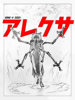 antenna_wire anthro breasts claws cleavage cleavage_cutout clothed clothing cutout dress female hidden_eyes levitation machine ranged_weapon red_text robotic_arm rocket_launcher solo text toe_claws weapon 10ne-v alexa_(10ne-v) canid canine fox living_machine mammal robot absurd_res hi_res japanese_text mixed_media
