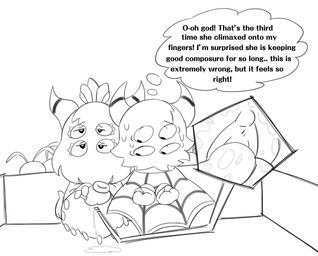 anthro cape clothing duo female fingering floating_arms floating_hands horn inner_thoughts male male/female multi_arm multi_eye multi_limb multiple_hands text kittipaws kirby:_triple_deluxe kirby_(series) nintendo queen_sectonia_(original_form) taranza arachnid arthropod humanoid spider spidr english_text monochrome
