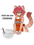 accessory anthro apron apron_only black_nose blush clothing dialogue eyebrows female fingers green_eyes hair hair_accessory hairpin looking_at_viewer nipple_outline simple_background solo tail tail_motion tailwag text white_background catniplewds conditional_dnp microsoft minecraft mojang xbox_game_studios yumi_(catniplewds) felid feline mammal 2025 animated artist_name english_text hi_res