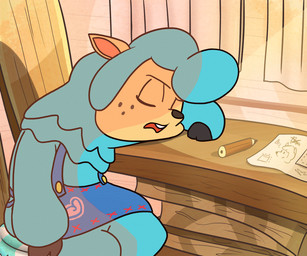 animated_gif anthro apron apron_only black_hooves black_nose blue_apron blue_clothing blue_hair breathing button_(fastener) chair clothing eyes_closed freckled_face freckles furniture hair hoof_hands hooves leaning_on_table light male male_anthro on_chair paper pencil_(object) pink_curtains pink_inner_ear pink_wall red_tongue short_hair sitting sitting_on_chair solo table tan_body tan_skin teeth tongue wall_(structure) wood wood_furniture wood_table cookieboy011 animal_crossing nintendo cyrus_(animal_crossing) alpaca camelid mammal 2020 animated colored digital_media_(artwork) english_description lighting shaded short_playtime story story_in_description