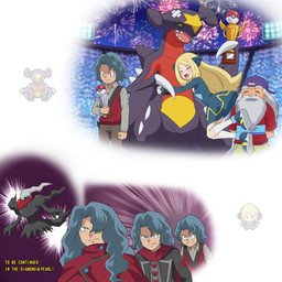 accessory aged_down angry award backwards_hat bandage beard blonde_hair blue_eyes blue_hair blush bodily_fluids claws clothing crying dress elderly eyes_closed facial_hair female frown grey_hair hair hair_accessory hair_ribbon happy hat headgear headwear hug human_focus male on_model pokemon_champion purple_body ribbons sad smile tears text trophy pokemoa nintendo pokemon charles_goodshow cynthia's_garchomp cynthia_(pokemon) tobias_(pokemon) darkrai garchomp generation_4_pokemon human legendary_pokemon mammal pokemon_(species) 1:1 absurd_res digital_media_(artwork) english_text hi_res pixel_(artwork)