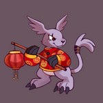 ambiguous_gender anthro asian_clothing bottomless claws clothed clothing east_asian_clothing fur holidays simple_background solo happycrumble bandai_namco chinese_new_year digimon digimon_(species) gazimon mammal 1:1 hi_res