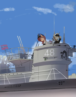 clothing duo female flag germany hat headgear headwear kriegsmarine male navy navy_uniform sky submarine u-boat uniform vehicle watercraft world_war_2 mercchav devin_(greybat) mango_dream equid equine horse mammal absurd_res hi_res