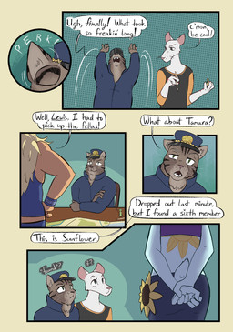 anthro back_tattoo clothed clothing dialogue female flower fur group hair inner_ear_fluff jared_(halcyon) lewis_(halcyon) male paint_on_body painting plant rear_view simple_background sunflower sunflower_(halcyon) tail tattoo text tuft walker_(halcyon) lost_andsafe halcyon_(series) domestic_cat equid equine felid feline felis horse lagomorph leporid mammal murid murine rabbit rat rodent 2025 absurd_res comic digital_media_(artwork) english_text hi_res screentone