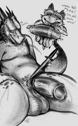 anthro balls big_balls bodily_fluids broken_horn circumcised circumcision_scar cock_and_ball_torture corpora_cavernosa genital_mutilation genital_piercing genital_scar genital_torture genitals gore horn humanoid_genitalia humanoid_penis knife knife_play looking_pleasured male mutilation penectomy penis piercing scar severed_body_part severed_genitals severed_penis solo tears tears_of_pleasure text incogneat-o zed_(incogneat-o) lizard reptile scalie hi_res monochrome