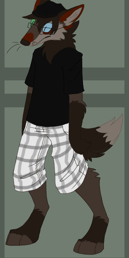 anthro bottomwear clothing eyewear glasses heterochromia male shirt shorts solo topwear grody canid canine canis coyote mammal 2015