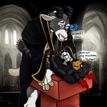 anthro anthro_on_anthro armwear church clothing corruption dominant dominant_anthro dominant_male duo fangs forced grin horn larger_male latex latex_armwear latex_clothing latex_legwear latex_stockings latex_thigh_highs legwear male male/male male_anthro paws podium priest questionable_consent religious_clothing robe sex short_stack size_difference smile speech_bubble stockings teeth text thigh_highs wings yamatopawa yamato_burr bear bovid caprine demon goat imp mammal 1:1 absurd_res english_text hi_res andromorph_(lore)