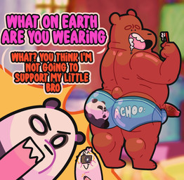 anthro black_body brown_body butt camera clothing dialogue dot_eyes genitals group male overweight overweight_male penis simple_eyes text underwear white_body anukkyt cartoon_network we_bare_bears grizzly_(we_bare_bears) ice_bear_(we_bare_bears) panda_(we_bare_bears) bear brown_bear giant_panda grizzly_bear mammal ursine 2022 english_text hi_res
