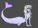 blonde_hair blue_eyes blush blush_lines breasts eyebrows featureless_breasts female fin fish_tail hair horn humanoid_hands long_hair markings mermaidification not_furry nude purple_body purple_skin purple_spots skinny slim solo split_form spots spotted_body spotted_markings spotted_tail tail tail_fin tail_markings unicorn_horn dreamscreep mermay rankin/bass the_last_unicorn amalthea_(tlu) animal_humanoid cetacean cetacean_humanoid dolphin humanoid mammal marine marine_humanoid merfolk monodontid narwhal narwhal_humanoid oceanic_dolphin toothed_whale 4:3 absurd_res colored colored_sketch digital_media_(artwork) flat_colors full-length_portrait hi_res portrait procreate_(artwork) sketch