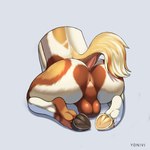 anthro anus balls butt fur genitals hooves male mottled mottled_body mottled_fur nude piebald piebald_body piebald_fur rear_view solo tail yonivi murphythehonse clydesdale draft_horse equid equine horse mammal hi_res