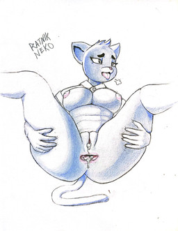 anthro anus bodily_fluids breasts cum cum_inside female gaping gaping_anus genital_fluids solo text ratnik_neko cartoon_network the_amazing_world_of_gumball nicole_watterson domestic_cat felid feline felis mammal absurd_res english_text hi_res