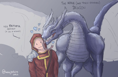 bodily_fluids cheek_lick clothed clothing duo face_lick female feral forked_tongue fully_clothed grey_body grey_scales heart_symbol licking licking_another licking_partner magic_user male male/female male_human open_mouth quadruped red_eyes robe saliva scales sharp_teeth simple_background spread_wings standing teeth text tongue wings warjenkins dungeons_and_dragons european_mythology hasbro mythology wizards_of_the_coast dragon dragon_(dnd) human mammal mythological_creature mythological_scalie scalie silver_dragon_(dnd) western_dragon 2025 absurd_res colored digital_media_(artwork) english_text hi_res