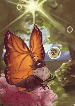 2_antennae 4_arms ambiguous_feral ambiguous_gender angry antennae_(anatomy) arthropod_abdomen biped black_antennae black_nose blush bubble crown day duo elderly elderly_female elderly_feral eyebrows eyeless eyespots feral flower forest green_body head_tuft headgear holding_object insect_wings lepidopteran_wings light looking_at_another markings multi_arm multi_limb multicolored_wings nature_background neonate nude open_mouth orange_wings pink_flower plant ruff side_view sky smile sunlight text trapped tree tuft white_body wings wrinkles young young_ambiguous young_feral lunar_woofly disney hoppers_(disney) pixar insect_queen_(hoppers) titus_(hoppers) arthropod butterfly caterpillar insect larva lepidopteran monarch_butterfly 2026 absurd_res digital_media_(artwork) digital_painting_(artwork) handwritten_text hi_res painting_(artwork) mother_(lore) mother_and_child_(lore) mother_and_son_(lore) parent_(lore) parent_and_child_(lore) parent_and_son_(lore) son_(lore)
