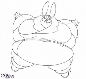 anthro big_breasts blush bottomwear breasts buckteeth clothed clothing female footwear gloves handwear huge_breasts inflatable_suit inflation open_mouth pants solo teeth dedoarts disney zootopia judy_hopps european_rabbit lagomorph leporid mammal oryctolagus rabbit 2025 digital_media_(artwork) hi_res line_art