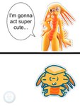 2_panel_comic 2d_on_3d 3_eyes 3_fingers anthro biped chibi dialogue eyes_closed featureless_chest featureless_crotch female fin fin_frill fingers frill_(anatomy) humor logo looking_at_viewer mandibles multi_eye narrow_shoulders one_eye_closed scales shell simple_background small_waist solo speech_bubble tail tail_fin talking_to_viewer text thin_arms thin_thighs wasp_waist what wink winking_at_viewer mrlarions electronic_arts maxis_(ea) spore_(game) andita alien amphibian 3d_(artwork) artist_logo digital_media_(artwork) english_text hi_res
