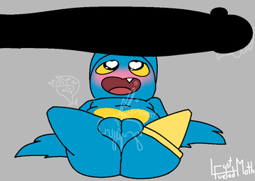 anthro big_butt big_penis black_eyes blue_body blush bodily_fluids butt duo ejaculation erection female genital_fluids genitals heart_pupils heart_symbol huge_penis hyper hyper_genitalia hyper_penis loli lying male mostly_offscreen_character nude on_back open_mouth pegleg penis plump_labia precum solo_focus vaginal_fluids vaginal_squirting vulva yellow_sclera young young_anthro young_female lustfueledmoth cartoon_network mao_mao:_heroes_of_pure_heart adorabat bat mammal