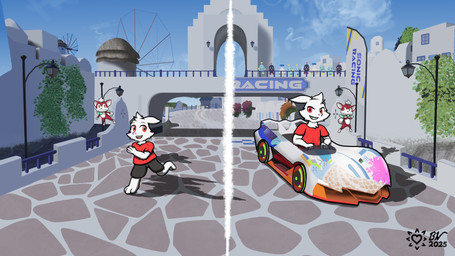 architecture car detailed_background driving driving_car duo light_pole plant running sign split_screen_view vehicle windmill_isle jazovyx sega sonic_racing:_crossworlds sonic_the_hedgehog_(series) sonic_unleashed background_character chip_(sonic) endymion_(endymionwr) canid canine canis chao_(sonic) chihuahua domestic_dog gaia lagomorph leporid mammal rabbit toy_dog 16:9 crossover hi_res widescreen
