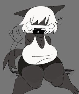 anthro big_breasts bone bone_in_mouth bottomwear breasts chest_tuft cleavage clothed clothed_anthro clothed_female clothing collar curvy_figure female female_anthro fingers front_view fur grey_background grey_body grey_ears grey_fur grey_tail hair hair_over_eyes heart_symbol shirt shorts simple_background sitting sleeveless_shirt solo spiked_collar spikes tail tail_motion tailwag tank_top thick_thighs topwear tuft white_clothing white_hair white_shirt white_tank_top white_topwear xarop77 sheep_(xarop77) canid canine canis mammal wolf 2025 digital_drawing_(artwork) digital_media_(artwork) hi_res portrait