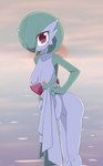 areola breasts female gardevoir generation_3_pokemon humanoid looking_at_viewer nei_chi nintendo nipples pokemon pokemon_(species) red_eyes small_breasts solo