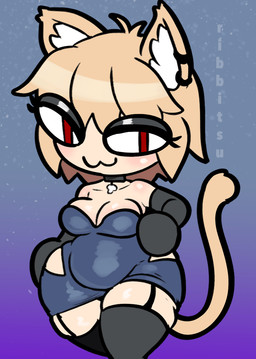 black_eyeshadow blinking blonde_hair blue_clothing blue_dress blush breasts cleavage clothed clothing dress eyeshadow female gloves hair handwear legwear makeup red_eyes smile solo stockings tail waffafries tsukihime type-moon neco-arc animal_humanoid cat_humanoid felid felid_humanoid feline feline_humanoid humanoid mammal mammal_humanoid animated subtle_animation