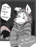 blush clothed clothing detailed_background dialogue ear_piercing ear_ring looking_down male piercing ring_piercing solo speech_bubble sweater text topwear pop2hotzz american_opossum mammal marsupial english_text