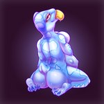 1:1 amphibian anthro blue_body butt digital_media_(artwork) feet female female_pred frog fully_inside hi_res humanoid_feet kiwikemeleon kneeling lidded_eyes lillian_v_hops looking_at_viewer nude pink_eyes plantigrade simple_background smile solo tongue tongue_out vore wrinkled_feet wrinkles xxkitten_bellexx