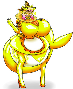 accessory anthro apron armwear big_breasts big_diaper blonde_hair bow_ribbon breasts cleavage_cutout clothing cutout diaper elbow_gloves eyelashes female footwear gloves hair hair_accessory hand_on_breast handwear high_heels highlights_(coloring) huge_breasts huge_diaper hyper hyper_breasts latex latex_clothing lips maid_uniform shoes solo standing tail thick_lips uniform yellow_clothing yellow_lips luigi-vaporeon nintendo pokemon eeveelution generation_1_pokemon pokemon_(species) vaporeon colored hi_res shaded busty_boy_(lore)