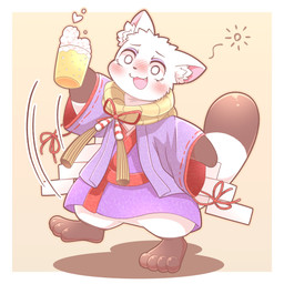 alcohol asian_clothing beer beer_mug beverage blush bubble clothing drunk drunk_bubble east_asian_clothing fur himorogiten japanese_clothing kemono semi-anthro solo substance_intoxication white_body white_fur yuigrinhall vtuber mammal mink mustelid musteline true_musteline 1:1 absurd_res hi_res