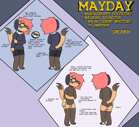 anthro black_nose brown_body brown_fur clothed clothing eyebrows frown fur genitals good_girl hair looking_at_viewer male nervous nipples nude penis red_eyebrows red_hair simple_background simple_eyes small_penis solo standing tail text yellow_eyes yellow_text flushmutt mayday_(flushmutt) canid canine canis domestic_dog hybrid mammal mustelid musteline true_musteline weasel english_text hi_res model_sheet trans_(lore) trans_woman_(lore)