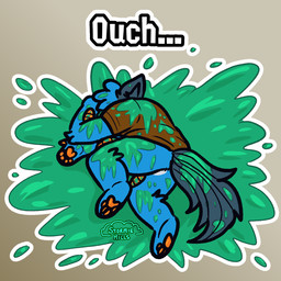 bottomless brown_background brown_clothing brown_shirt brown_topwear clothed clothing fin green_ink lying male messy orange_body orange_pawpads orange_scales pawpads scales shirt simple_background solo splatter stained_clothing stained_fur tail tail_fin text topwear stormiehills nintendo pokemon splatoon yamcha_death_pose xevy canid canine canis generation_3_pokemon hybrid mammal pokemon_(species) swampert wolf 1:1 hi_res reaction_image