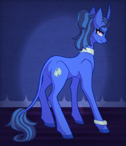 ambiguous_gender anklet blue_body blue_fur blue_hair choker cutie_mark feral fur grumpy hair horn inside jewelry looking_at_viewer medium_hair mouth_closed necklace purple_eyes quadruped side_view simple_background solo standing toony laughing-frankie hasbro my_little_pony mythology fan_character equid equine horse mammal mythological_creature mythological_equine pony unicorn 2024 absurd_res digital_media_(artwork) hi_res