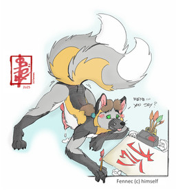 2_tails anthro ass_up jack-o'_pose male multi_tail pose solo tail fennec_(artist) canid canine fox mammal werecanid werecanine werecreature werefox hi_res meme