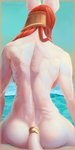 anthro back_boob back_muscles breasts day detailed_background female fur hair nude outside red_hair sky solo white_body white_fur viwrastupr trisamaine_(viwrastupr) canid canine mammal 1:2 2022 absurd_res digital_media_(artwork) hi_res