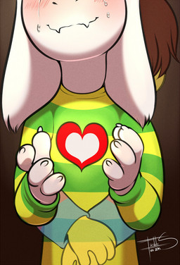 anthro blue_clothing blue_sweater blue_topwear blush bodily_fluids brown_hair clothed clothing crying disembodied_hand duo front_view fur green_clothing green_sweater green_topwear hair heart_symbol hug hugging_another hugging_from_behind long_ears male pattern_clothing pattern_sweater pattern_topwear shy solo_focus striped_clothing striped_sweater striped_topwear stripes sweater tears topwear torso_shot translucent translucent_hand white_body white_fur young young_male freckles_(artist) undertale undertale_(series) asriel_dreemurr frisk_(undertale) boss_monster_(undertale) bovid caprine goat human mammal 2015 digital_media_(artwork)