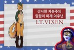 american_flag anthro areola biped breasts female flag flag_background humor knife nipples north_korea open_mouth small_breasts solo text united_states_of_america weapon unknown_artist sek_studio squirrel_and_hedgehog geumsaegi lt._fox_vixen canid canine fox mammal rodent sciurid tree_squirrel hi_res korean_text meme translation_request