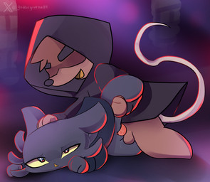 balls black_body black_fur clothing duo female female_penetrated fur genitals male male/female obscured_eyes penetration penis robe sex vulva yellow_sclera godforgiveme4 everdeep_aurora mur_(everdeep_aurora) shell_(everdeep_aurora) felid feline mammal murid murine rodent hi_res