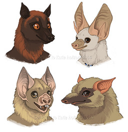 ambiguous_gender brown_eyes feral group open_mouth tongue katie_hofgard bat emballonurid flying_fox indian_flying_fox mammal megabat microbat mouse-eared_bat pallid_bat vesper_bat yangochiropteran 2014 digital_media_(artwork) headshot_portrait portrait