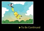 ambiguous_gender beak cheek_spots cloud day dizzy_eyes duo eyes_closed feathered_wings feathers feet feral flying holding_another humor motion_lines open_mouth outside red_eyes sky tail tail_feathers talons teeth text toes tongue wings wounded yellow_body yellow_tail yellow_text sawlamander nintendo pokemon pokemon_mystery_dungeon spike_chunsoft to_be_continued_meme generation_1_pokemon generation_7_pokemon pikachu pikipek pokemon_(species) 2025 absurd_res comic end_page english_text hi_res meme female_(lore) male_(lore)
