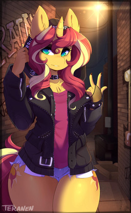 alternative_fashion anthro anthrofied bottomwear clothed clothing colored_nails cutie_mark denim denim_clothing female hair horn hotpants jacket leather leather_clothing leather_jacket leather_topwear looking_at_viewer minishorts multicolored_hair multicolored_tail nails night punk shirt shorts solo tail thick_thighs topwear two_tone_hair conditional_dnp teranen equestria_girls hasbro my_little_pony mythology sunset_shimmer_(eg) equid equine mammal mythological_creature mythological_equine unicorn 2019 digital_media_(artwork) hi_res