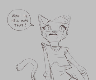 anthro clothing collar facial_markings female head_markings head_tuft jersey long_sleeve_shirt long_tail markings open_mouth pointy_ears pupils shirt simple_background slit_pupils solo speech_bubble striped_markings stripes tail text topwear tuft ruffu pepper_in_the_sandbox pepper_(ruffu) felid feline mammal serval digital_drawing_(artwork) digital_media_(artwork) hi_res sketch