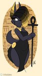 ankh anthro black_body black_clothing black_dress black_fur black_nose black_tail breasts cleavage clothed clothed_anthro clothed_female clothing decorative_scarab dress egyptian female female_anthro front_view fur grey_eyes hair hair_over_eye hieroglyphics holding_object holding_staff long_ears looking_aside mouth_closed multicolored_hair solo staff tail 4foxsakes luxx_(4foxsakes) anubian_jackal canid canine canis jackal mammal 2022 9:16 absurd_res digital_drawing_(artwork) digital_media_(artwork) hi_res portrait three-quarter_portrait