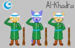 anthro clothed clothing fully_clothed group lineup looking_at_viewer male military robe simple_background smile soldier trio uniform warrior weapon alvidz camelid domestic_cat felid feline felis human llama mammal 2019 digital_media_(artwork) pixel_(artwork)