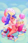 anthro blue_hair breasts brown_eyes cake candy cherry clothing cookie dessert doughnut female food food_fetish food_play fruit fur genitals hair humanoid_hands lollipop looking_at_viewer macaroon nipples nude pastry pink_nipples pink_pussy plant pussy solo strawberry sweets text artyfoxter canid canine fox mammal 2019 2:3 absurd_res digital_media_(artwork) english_text hi_res